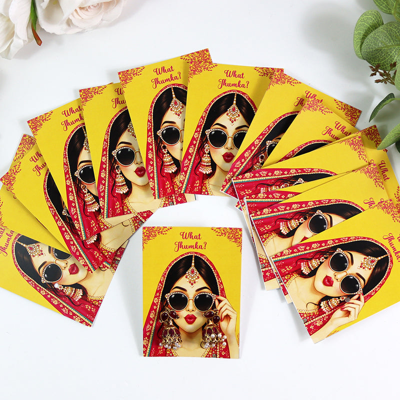 What Jhumka A7 Gift Cards | 101 Yellow & pink  | Marigold Mehndi Sangeet Favor | Custom South Asian Wedding Gift Card | Bole Chudiyan Bangle