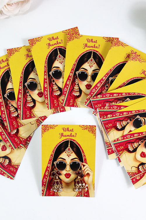 Load image into Gallery viewer, What Jhumka A7 Gift Cards | 101 Yellow &amp; pink  | Marigold Mehndi Sangeet Favor | Custom South Asian Wedding Gift Card | Bole Chudiyan Bangle
