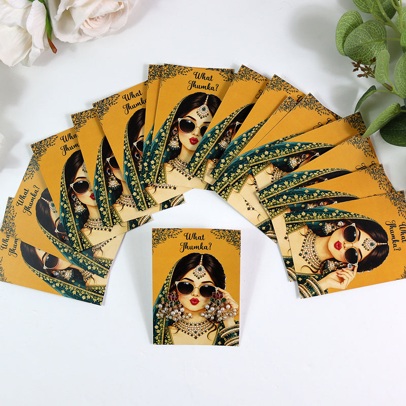 What Jhumka A7 Gift Cards | 102 Yellow & Green | Marigold Mehndi Sangeet Favor | Custom South Asian Wedding Gift Card | Bole Chudiyan Bangle