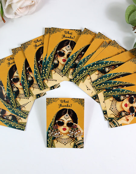 What Jhumka A7 Gift Cards | 102 Yellow & Green | Marigold Mehndi Sangeet Favor | Custom South Asian Wedding Gift Card | Bole Chudiyan Bangle