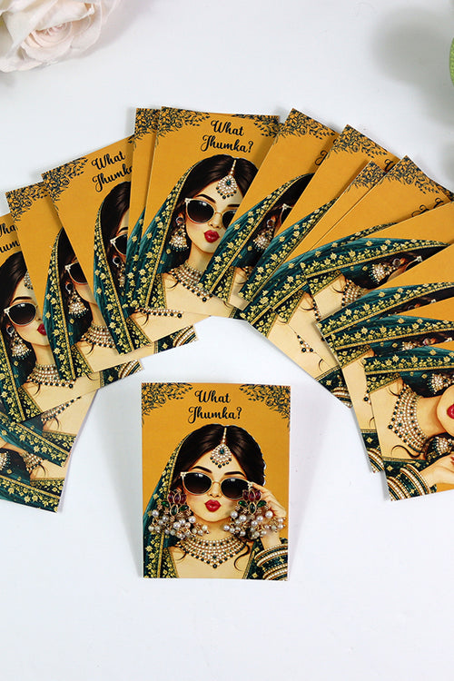 Load image into Gallery viewer, What Jhumka A7 Gift Cards | 102 Yellow &amp; Green | Marigold Mehndi Sangeet Favor | Custom South Asian Wedding Gift Card | Bole Chudiyan Bangle
