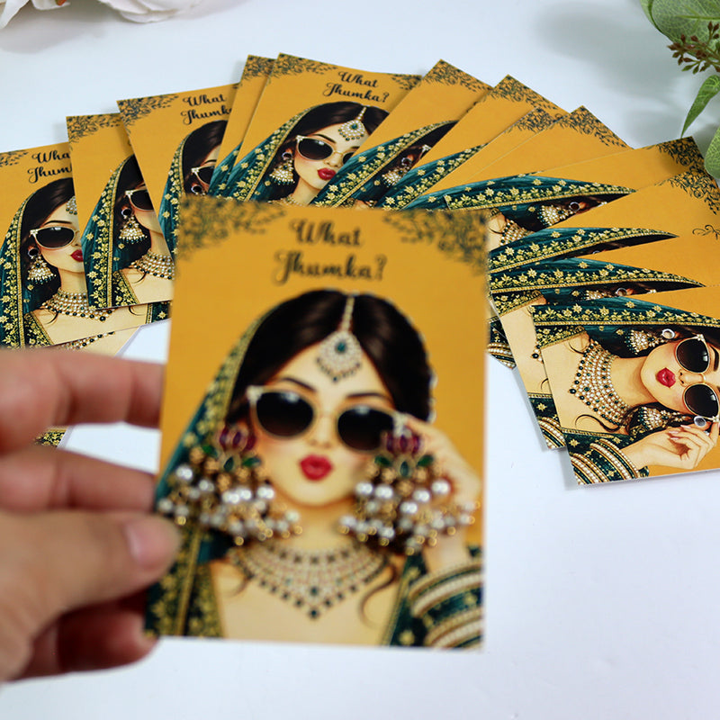 What Jhumka A7 Gift Cards | 102 Yellow & Green | Marigold Mehndi Sangeet Favor | Custom South Asian Wedding Gift Card | Bole Chudiyan Bangle