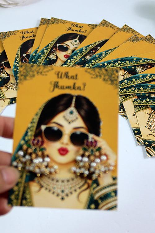 Load image into Gallery viewer, What Jhumka A7 Gift Cards | 102 Yellow &amp; Green | Marigold Mehndi Sangeet Favor | Custom South Asian Wedding Gift Card | Bole Chudiyan Bangle
