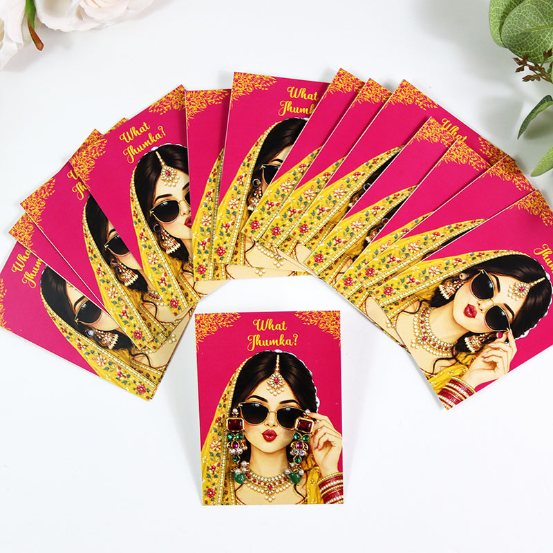 What Jhumka A7 Gift Cards | 103 Pink & Yellow | Marigold Mehndi Sangeet Favor | Custom South Asian Wedding Gift Card | Bole Chudiyan Bangle