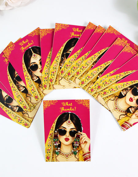 What Jhumka A7 Gift Cards | 103 Pink & Yellow | Marigold Mehndi Sangeet Favor | Custom South Asian Wedding Gift Card | Bole Chudiyan Bangle