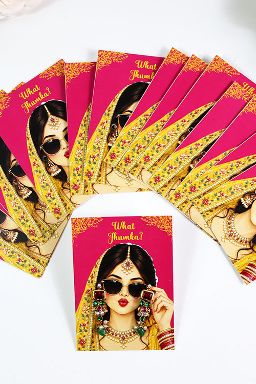 Load image into Gallery viewer, What Jhumka A7 Gift Cards | 103 Pink &amp; Yellow | Marigold Mehndi Sangeet Favor | Custom South Asian Wedding Gift Card | Bole Chudiyan Bangle
