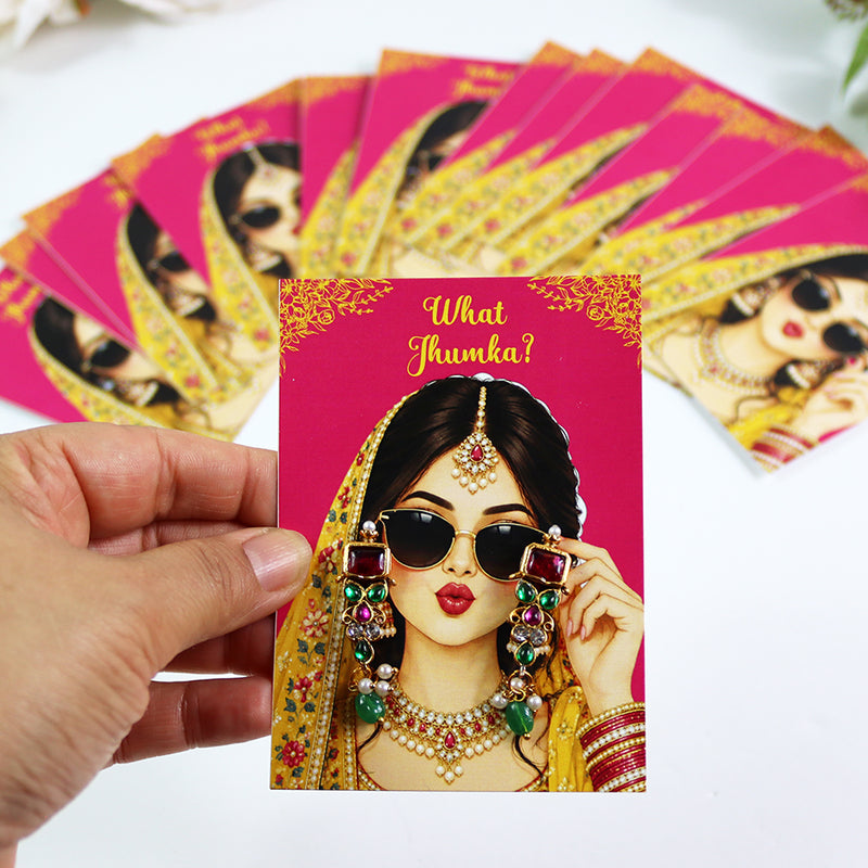 What Jhumka A7 Gift Cards | 103 Pink & Yellow | Marigold Mehndi Sangeet Favor | Custom South Asian Wedding Gift Card | Bole Chudiyan Bangle