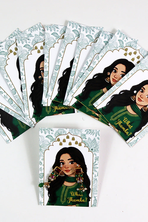Load image into Gallery viewer, What Jhumka A7 Gift Cards | 105 Green | Marigold Mehndi Sangeet Favor | Custom South Asian Wedding Gift Card | Bole Chudiyan Bangle
