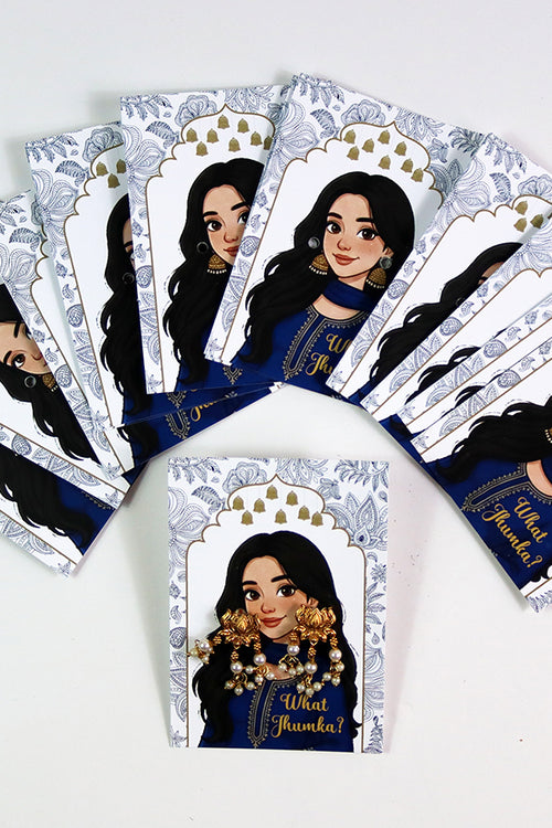 Load image into Gallery viewer, What Jhumka A7 Gift Cards | 106 Blue | Marigold Mehndi Sangeet Favor | Custom South Asian Wedding Gift Card | Bole Chudiyan Bangle

