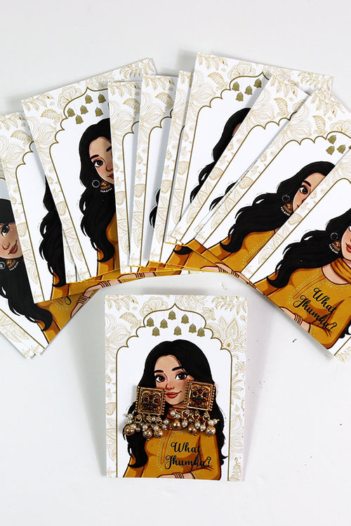Load image into Gallery viewer, What Jhumka A7 Gift Cards | 107 Yellow | Marigold Mehndi Sangeet Favor | Custom South Asian Wedding Gift Card | Bole Chudiyan Bangle
