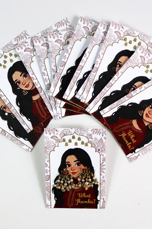 Load image into Gallery viewer, What Jhumka A7 Gift Cards | 108 Red | Marigold Mehndi Sangeet Favor | Custom South Asian Wedding Gift Card | Bole Chudiyan Bangle
