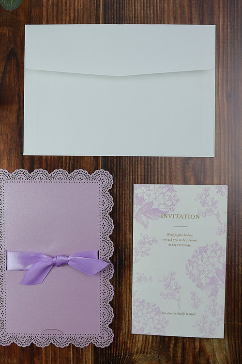 Load image into Gallery viewer, Lilac Laser Cut Bow framed Invitation LC 1011
