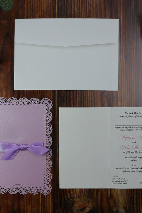 Load image into Gallery viewer, Lilac Laser Cut Bow framed Invitation LC 1011
