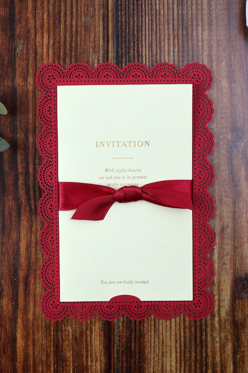 Load image into Gallery viewer, Cute Crimson Bow laser cut framed Invitation LC 1013
