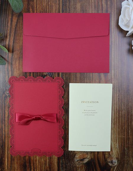 Cute Crimson Bow laser cut framed Invitation LC 1013