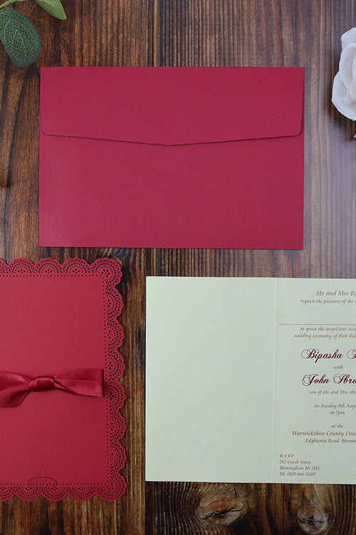 Load image into Gallery viewer, Cute Crimson Bow laser cut framed Invitation LC 1013
