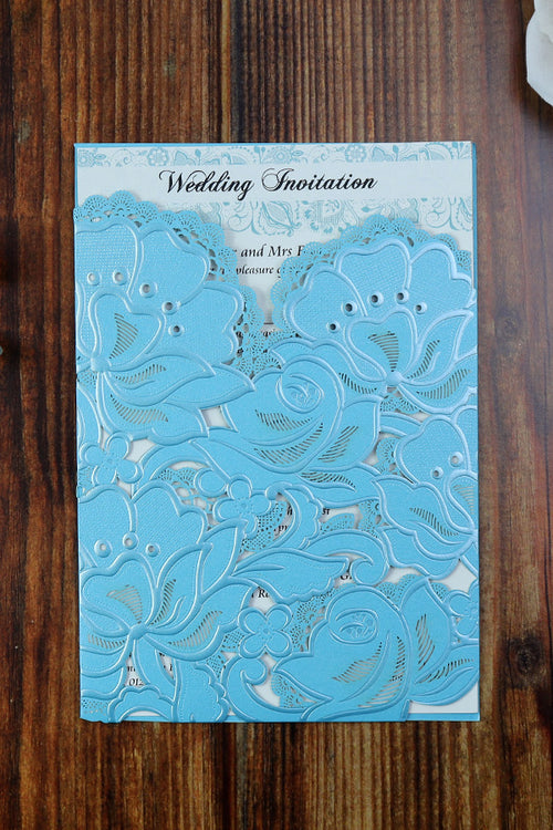 Load image into Gallery viewer, Shiny Blue Rose Laser cut Invitation LC 1015
