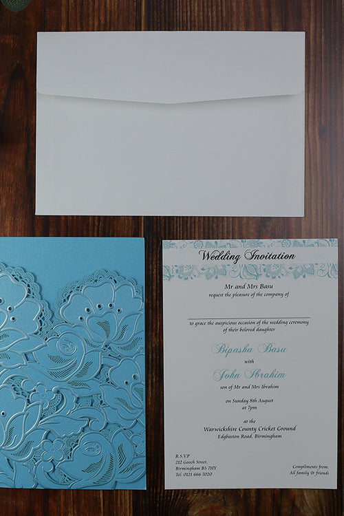 Load image into Gallery viewer, Shiny Blue Rose Laser cut Invitation LC 1015
