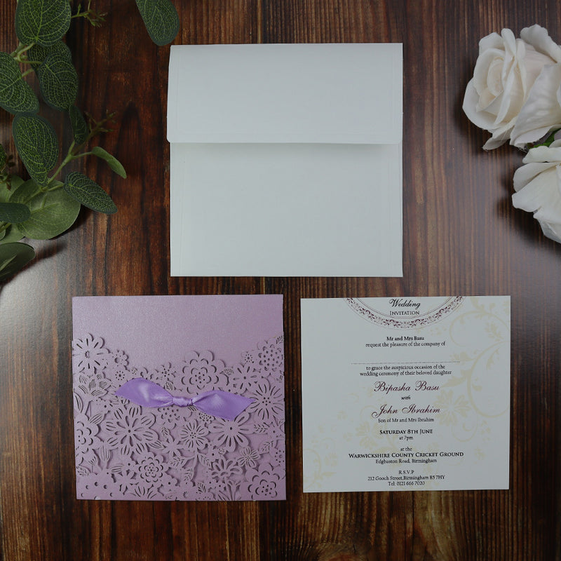 Floral Wall Lilac Laser Cut Pocket Invitation LC 1019