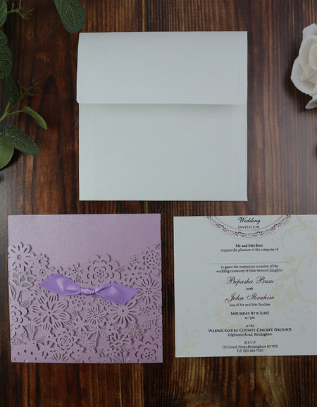 Floral Wall Lilac Laser Cut Pocket Invitation LC 1019
