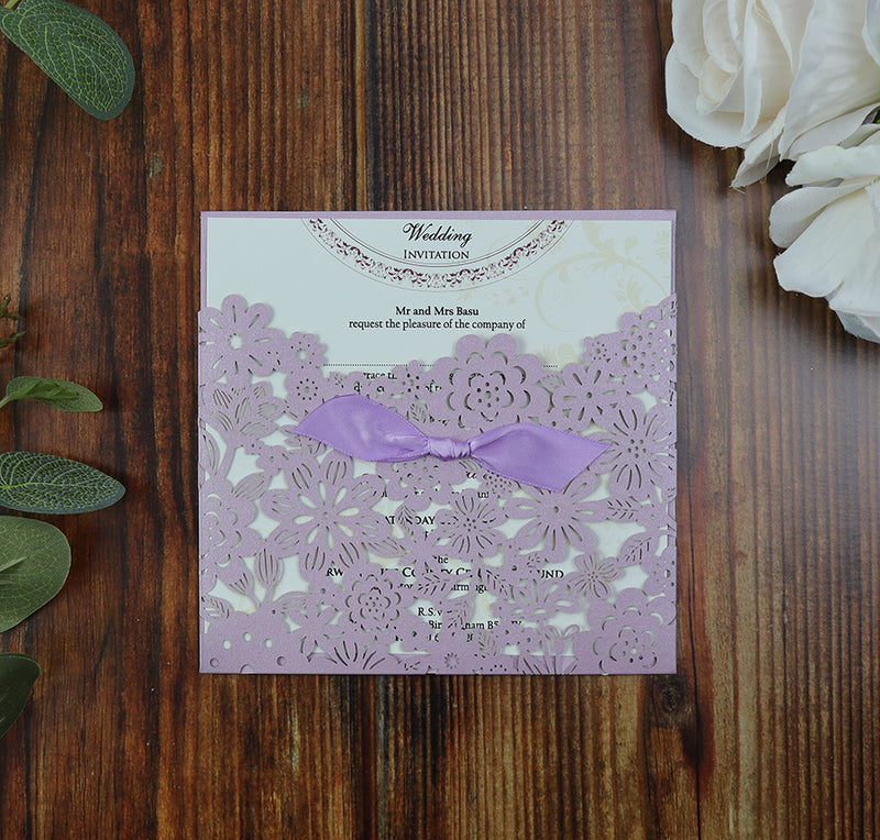 Floral Wall Lilac Laser Cut Pocket Invitation LC 1019