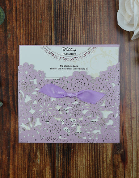 Floral Wall Lilac Laser Cut Pocket Invitation LC 1019