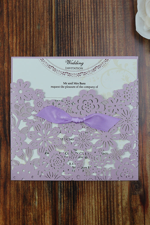 Load image into Gallery viewer, Floral Wall Lilac Laser Cut Pocket Invitation LC 1019

