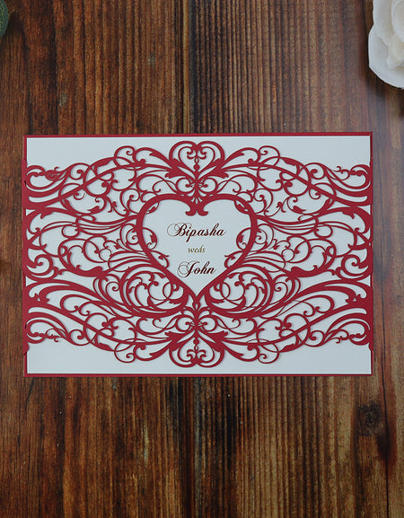 Red Lace Heart Laser Cut Invitation LC 1030