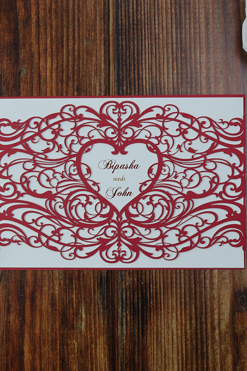 Load image into Gallery viewer, Red Lace Heart Laser Cut Invitation LC 1030
