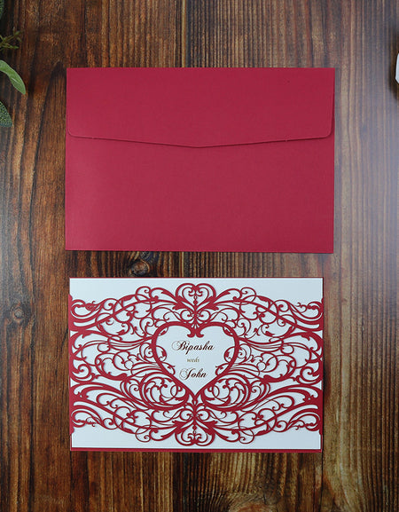 Red Lace Heart Laser Cut Invitation LC 1030