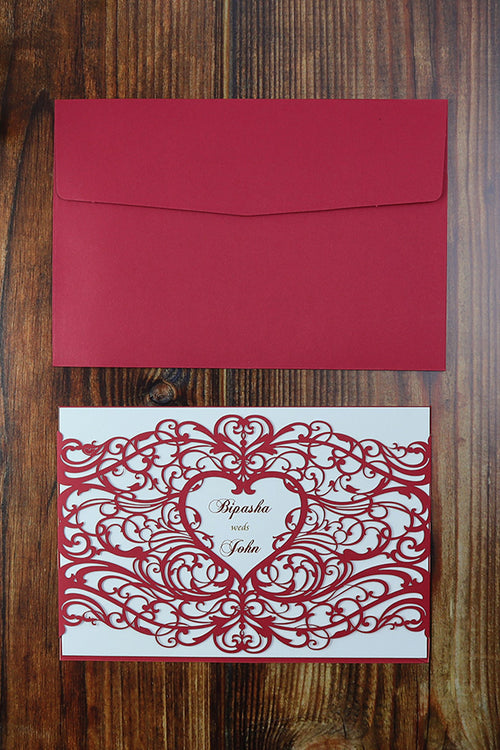 Load image into Gallery viewer, Red Lace Heart Laser Cut Invitation LC 1030
