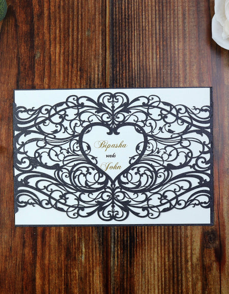 Black Lace Laser Cut Heart Invitation LC 1031