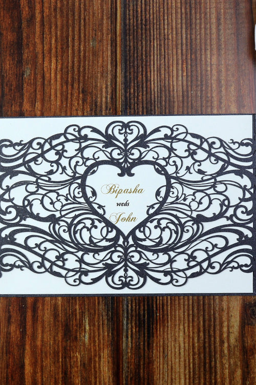 Load image into Gallery viewer, Black Lace Laser Cut Heart Invitation LC 1031
