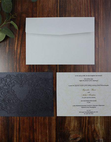 Black Lace Laser Cut Heart Invitation LC 1031