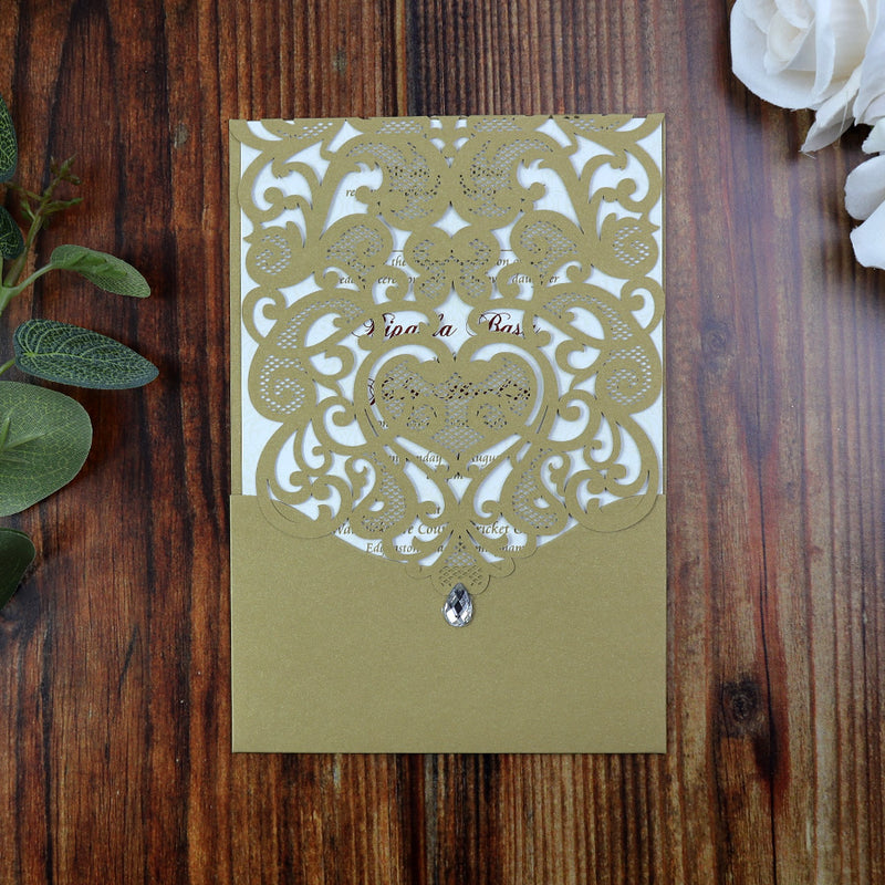 LC 1080 Royal Gold Lace Invitation