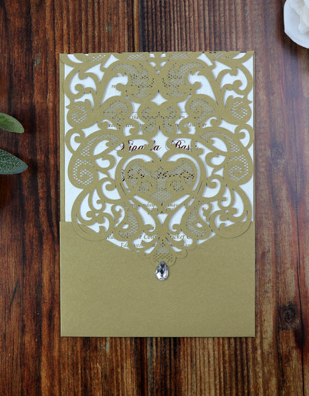 LC 1080 Royal Gold Lace Invitation