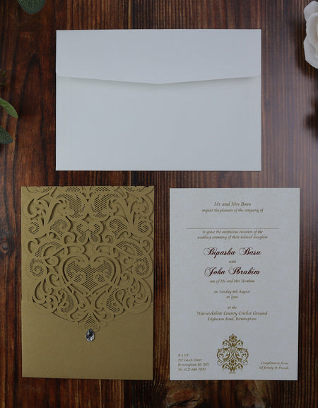 LC 1080 Royal Gold Lace Invitation