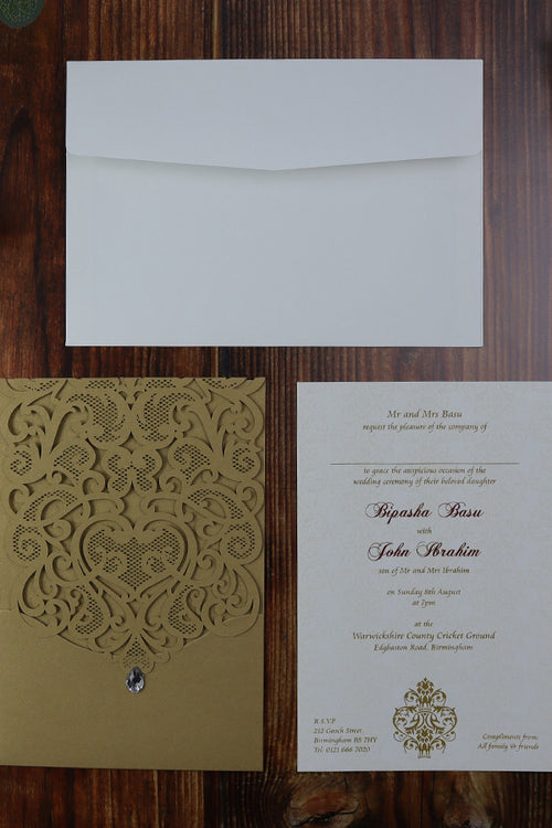 Load image into Gallery viewer, LC 1080 Royal Gold Lace Invitation
