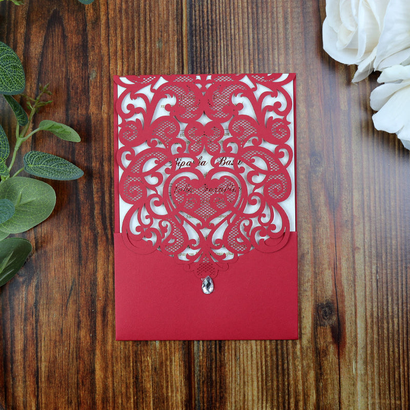 LC 1080 Royal Red Lace Invitation