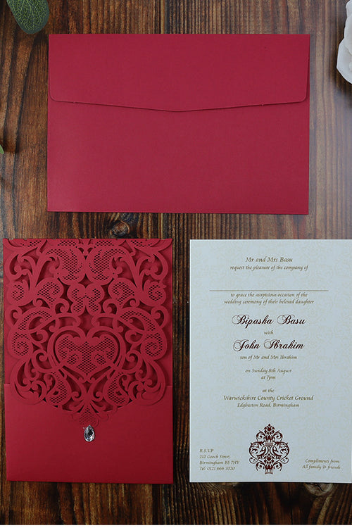 Load image into Gallery viewer, LC 1080 Royal Red Lace Invitation
