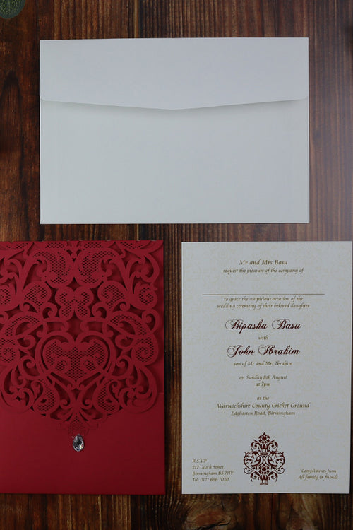 Load image into Gallery viewer, LC 1080 Royal Red Lace Invitation
