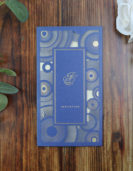 LC 1601 Blue Gatsby Design Style Laser Cut Invitation