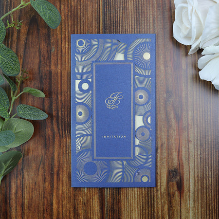LC 1601 Blue Gatsby Design Style Laser Cut Invitation