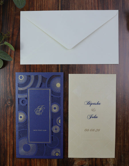 LC 1601 Blue Gatsby Design Style Laser Cut Invitation
