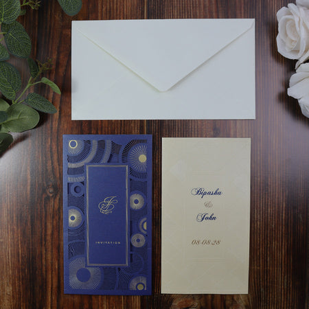 LC 1601 Blue Gatsby Design Style Laser Cut Invitation