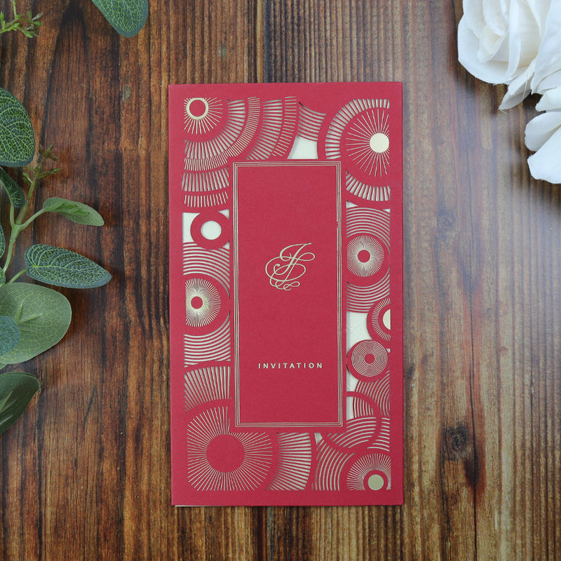 LC 1601 Red Spiral Art Deco Laser-Cut Invitation