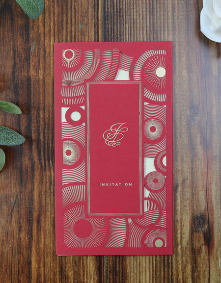 LC 1601 Red Spiral Art Deco Laser-Cut Invitation