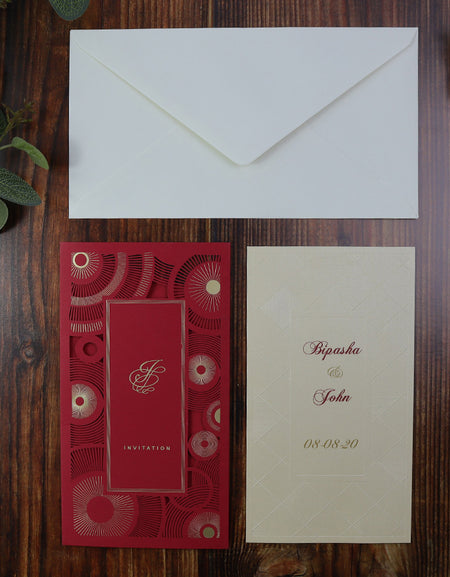 LC 1601 Red Spiral Art Deco Laser-Cut Invitation