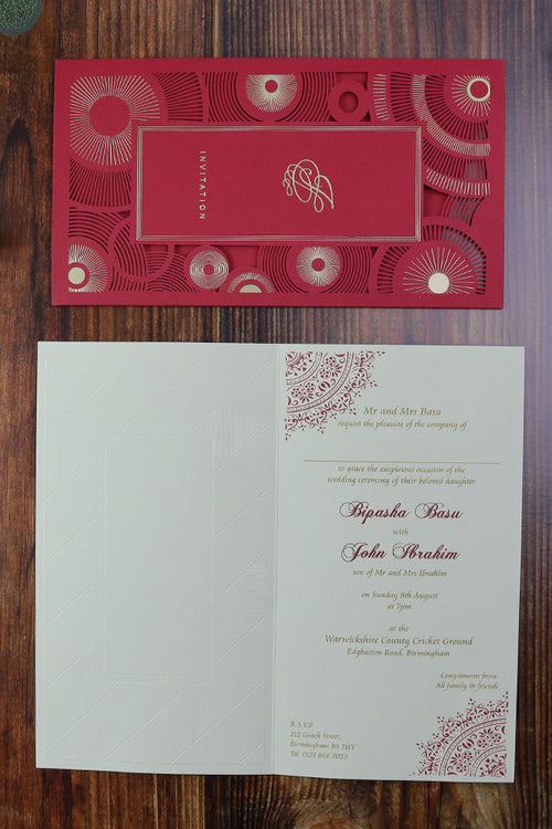Load image into Gallery viewer, LC 1601 Red Spiral Art Deco Laser-Cut Invitation
