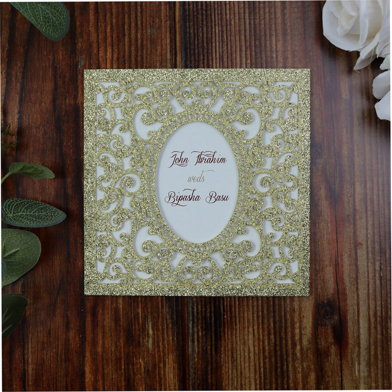 LC 1908 Sparkle Glitter Gold Laser Cut Pocket Invitation